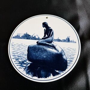 Royal Copenhagen Denmark Fajance Little Mermaid 6” Trivet Wall Plaque Blue